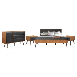 Armen Living - Coco Rustic 4 piece Upholstered Platform Bedroom Set in King with Dresser and 2 Nightstands  - SETCOBDKG4B