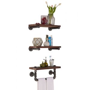 Armen Living - Conrad Industrial Pine Wood Floating Wall Shelf in Gray and Walnut Finish 20