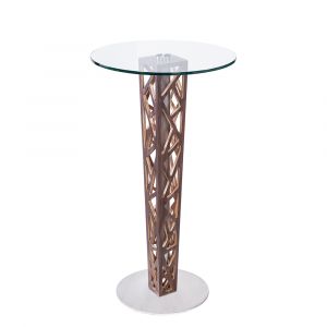 Armen Living - Crystal Bar Table with Walnut Veneer column and Brushed Stainless Steel finish with Clear Tempered Glass Top - LCCRBTTO