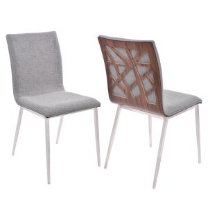 Armen Living - Crystal Dining Chair in Brushed Stainless Steel finish with Gray Fabric and Walnut Back (Set of 2) - LCCRCHGRF