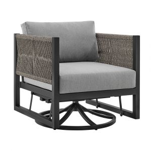 Armen Living - Cuffay Outdoor Patio Swivel Glider Lounge Chair in Black Aluminum with Grey Cushions - 840254332454