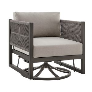 Armen Living - Cuffay Outdoor Patio Swivel Glider Lounge Chair in Dark Brown Aluminum with Cushions - 840254332461