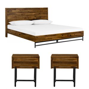 Armen Living - Cusco 3 Piece Acacia King Bed and Nightstands Bedroom Set - SETCUBDKG3A