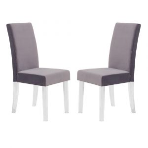 Armen Living - Dalia Modern and Contemporary Dining Chair in Gray Velvet with Acrylic Legs (Set of 2) - LCDACHGRAY