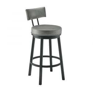 Armen Living - Dalza Swivel Counter or Bar Stool in Black Finish with Grey Faux Leather - 840254333543