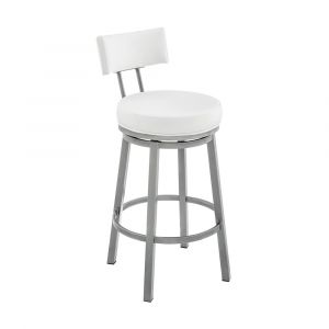 Armen Living - Dalza Swivel Counter or Bar Stool in Cloud Finish with White Faux Leather - 840254333567