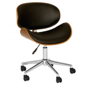 Armen Living - Daphne Modern Office Chair In Chrome Finish with Black Faux Leather And Walnut Veneer Back - LCDAOFCHBL