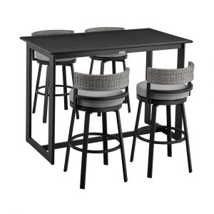 Armen Living - Encinitas Outdoor Patio 5-Piece Bar Table Set in Aluminum with Grey Cushions - SETODEN5BLGRY