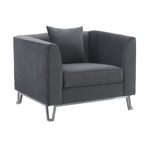 Armen Living - Everest Gray Fabric Upholstered Sofa Accent Chair with Brushed Stainless Steel Legs - LCEV1GREY