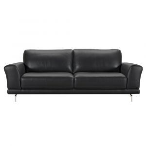 Armen Living - Everly Contemporary Sofa in Genuine Black Leather with Brushed Stainless Steel Legs - LCEV3BL