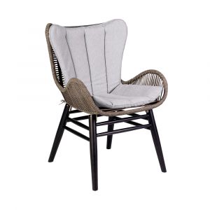 Armen Living - Fanny Outdoor Patio Dining Chair in Dark Eucalyptus Wood and Truffle Rope - 840254335936