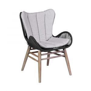Armen Living - Fanny Outdoor Patio Dining Chair in Light Eucalyptus Wood and Charcoal Rope - 840254335967