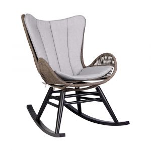 Armen Living - Fanny Outdoor Patio Rocking chair in Dark Eucalyptus Wood and Truffle Rope - 840254332256
