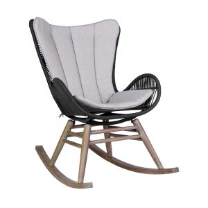 Armen Living - Fanny Outdoor Patio Rocking chair in Light Eucalyptus Wood and Charcoal Rope - 840254332263