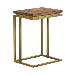 Armen Living - Faye Rustic Brown Wood C-Shape End table with Antique Brass Base - LCTRENRU