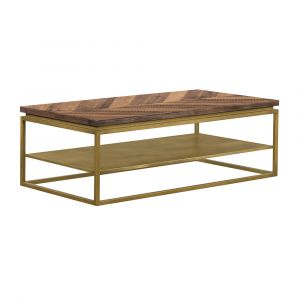 Armen Living - Faye Rustic Brown Wood Coffee Table with Shelf and Antique Brass Metal Base - LCTRCORU
