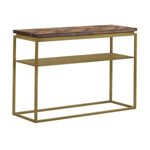 Armen Living - Faye Rustic Brown Wood Console Table with Shelf and Antique Brass Metal Base - LCTRCNRU