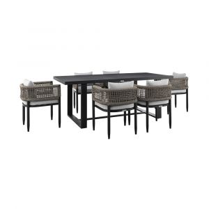 Armen Living - Felicia Outdoor Patio 7-Piece Dining Table Set in Aluminum with Grey Rope and Cushions - 840254333307