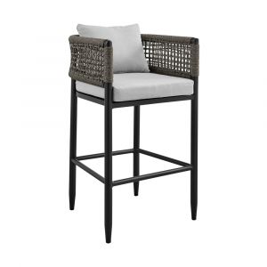 Armen Living - Felicia Outdoor Patio Counter Height Bar Stool in Aluminum with Grey Rope and Cushions - 840254333109