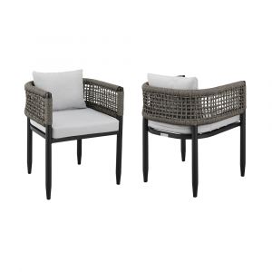 Armen Living - Felicia Outdoor Patio Dining Chair in Aluminum with Grey Rope and Cushions - Set of 2 - 840254333147