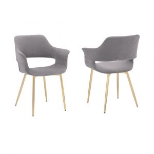 Armen Living - Gigi Grey Velvet Dining Room Chair with Gold Metal Legs (Set of 2) - LCGICHGREY