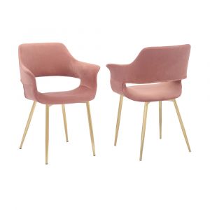 Armen Living - Gigi Pink Velvet Dining Room Chair with Gold Metal Legs (Set of 2) - LCGICHPINK