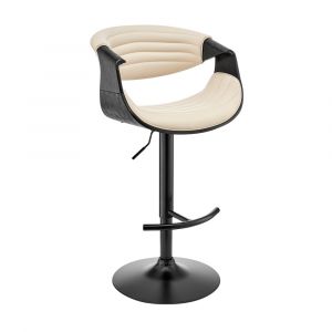 Armen Living - Gionni Adjustable Swivel Cream Faux Leather and Black Wood Bar Stool with Black Base - LCGNBABLCR