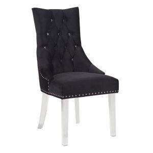 Armen Living - Gobi Modern and Contemporary Tufted Dining Chair in Black Velvet with Acrylic Legs - LCGOCHBL