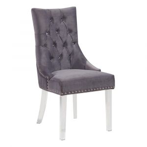 Armen Living - Gobi Modern and Contemporary Tufted Dining Chair in Gray Velvet with Acrylic Legs - LCGOCHGRAY