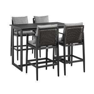 Armen Living - Grand Outdoor Patio 5-Piece Bar Table Set in Aluminum with Grey Cushions - 840254333321