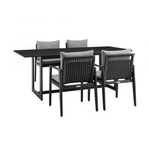 Armen Living - Grand Outdoor Patio 5-Piece Dining Table Set in Aluminum with Grey Cushions - 840254333260