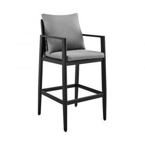 Armen Living - Grand Outdoor Patio Bar Stool in Aluminum with Grey Cushions - 840254332669
