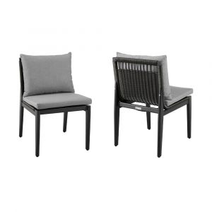Armen Living - Grand Outdoor Patio Dining Chairs in Aluminum with Grey Cushions (Set of 2) - 840254332720