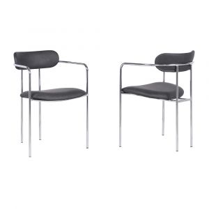 Armen Living - Gwen Contemporary Dining Chair in Chrome Finish with Gray Faux Leather (Set of 2) - LCGWSWCHGR
