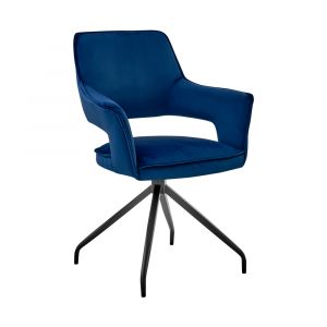 Armen Living - Hadley Dining Room Accent Chair in Blue Velvet with Black Finish - LCHDCHBLU