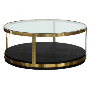 Armen Living - Hattie Contemporary Coffee Table in Brushed Gold Finish and Black Wood - LCHTCOBL