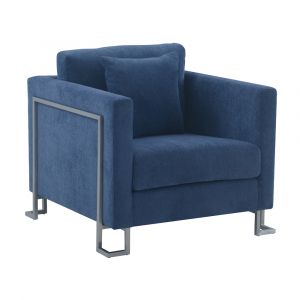 Armen Living - Heritage Blue Fabric Upholstered Accent Chair with Brushed Stainless Steel Legs - LCHT1BLUE