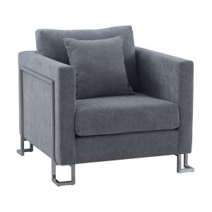 Armen Living - Heritage Gray Fabric Upholstered Accent Chair with Brushed Stainless Steel Legs - LCHT1GREY