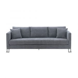 Armen Living - Heritage Gray Fabric Upholstered Sofa with Brushed Stainless Steel Legs - LCHT3GREY