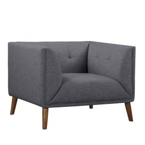 Armen Living - Hudson Mid-Century Button-Tufted Chair in Dark Gray Linen and Walnut Legs - LCHU1DG