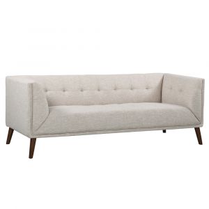 Armen Living - Hudson Mid-Century Button-Tufted Sofa in Beige Linen and Walnut Legs - LCHU3BE