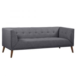 Armen Living - Hudson Mid-Century Button-Tufted Sofa in Dark Gray Linen and Walnut Legs - LCHU3DG