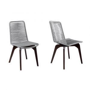 Armen Living - Island Outdoor Dark Eucalyptus Wood and Silver Rope Dining Chairs (Set of 2) - LCISSISL