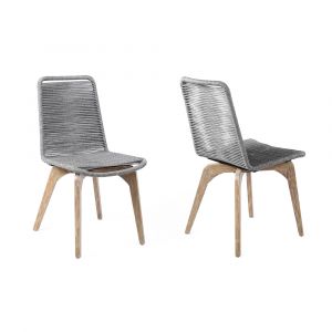 Armen Living - Island Outdoor Light Eucalyptus Wood and Grey Rope Dining Chairs (Set of 2) - LCISSIGR