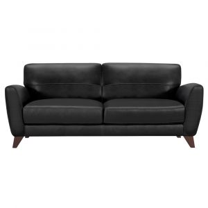 Armen Living - Jedd Contemporary Sofa in Genuine Black Leather with Brown Wood Legs - LCJD3BL