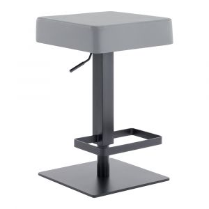 Armen Living - Kaylee Adjustable Height Swivel Grey Faux Leather and Black Metal Backless Bar Stool - LCKLSWBAMBGR