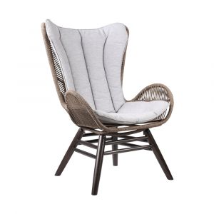 Armen Living - King Indoor Outdoor Lounge Chair in Dark Eucalyptus Wood with Truffle Rope and Grey Cushion - LCKGCHTRU