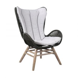 Armen Living - King Indoor Outdoor Lounge Chair in Light Eucalyptus Wood with Truffle Rope and Grey Cushion - LCKGCHCHR