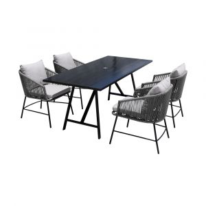Armen Living - Koala and Calica 5 Piece Dining Set in Dark Eucalyptus and Metal with Grey Rope - 840254332355
