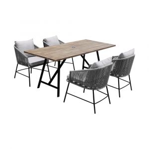 Armen Living - Koala and Calica 5 Piece Dining Set in Light Eucalyptus and Metal with Grey Rope - 840254332348
